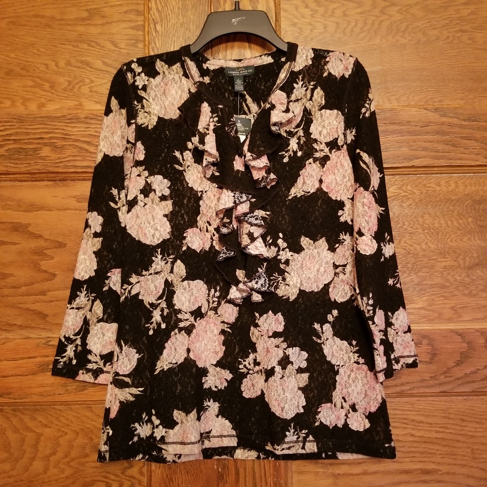 LRL Lauren Jeans Co.Womens Floral Lace Top